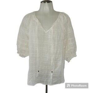 Knox Rose Women's Size Puff Elbow Sleeve V-Neck Blouse White
